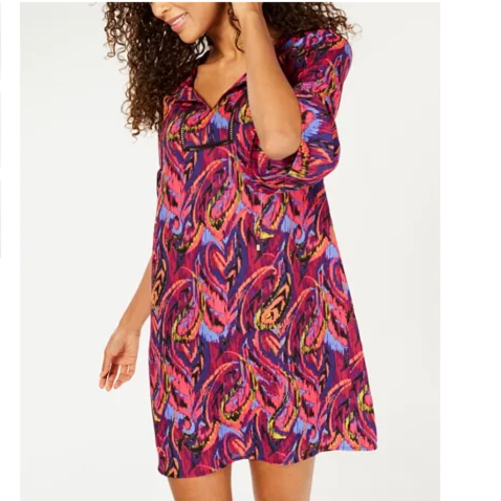 NWT Pappagallo Printed Shift Bell Sleeve Dress 14 - Picture 3 of 4
